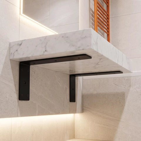 2-Pack Heavy Duty Countertop Bracket Support System 12X6X2.5 Inch Premium Iron L Shaped Metal Braces under marble shelf