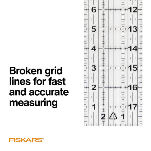 Seam Ready Sewing Ruler 3 By 18 Inch Acrylic Grid Ruler with highlighted seam allowances, clear grid lines for precision cutting.