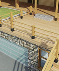 Wooden deck with railing supported by 10 Pack 4x4 Post Base Bracket Set Heavy Duty Powder Coated Steel Fence Post Anchors
