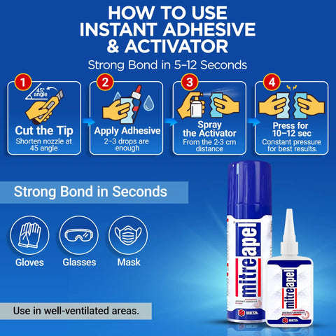 Instant Bond CA Glue With Activator For Wood Ceramic Glass 3D Printing And More, High Strength Quick Set Super Glue Accelerator For DIY Crafts And Plastic Repair, Includes Two 1.7 Ounce Bottles And Two 6.7 Ounce Bottles