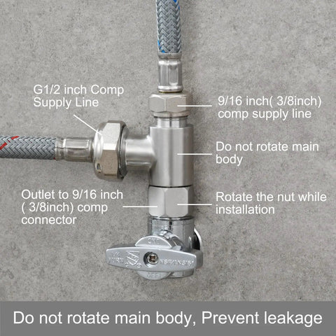 Three Eighths Inch And One Half Inch Stainless Steel Tee Connector With Fittings Nickel Brushed Finish Easy Install Toilet Valve Adapter