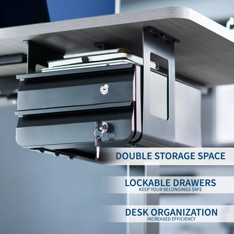 Under Desk Double Stacked Slide Out Drawers With Lock For Secure Home Office Storage Organizer Black Durable Steel Two Drawers Easy Mount Under Desk Keeps Gear Papers Cables Neat And Accessible installation view