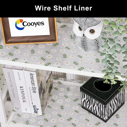 Non Adhesive Eva Shelf Liner Kitchen Cabinet And Drawer Protector with daisy pattern on a wire shelf, enhancing organization.