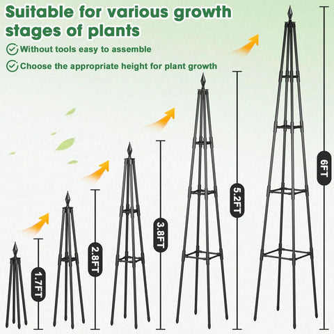 Diagram showing various sizes of the Beefy 6 Foot Garden Trellis For Climbing Plants With Thickened 16mm Metal Pipes.