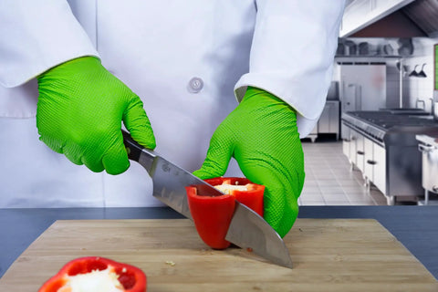 Heavy Duty Nitrile Mechanic Gloves 8 Mil With Raised Diamond Texture Latex Free Large Size cutting red pepper on board