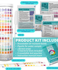 22 In 1 Water Test Kit With 130 Strips For Well Tap Pool And Spa Testing Fluoride Lead Hardness Chlorine Iron Copper And More No Hassle Easy At Home Water Analysis For Safer Drinking And Everyday Use, showing test strips, resealable bottle, pipette, and instruction manual.