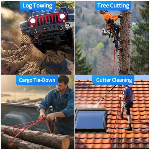 200 Feet 3/8 Inch Orange Arborist Climbing Rope Heavy Duty Nylon Utility Cord For Tree Rigging used in log towing and cargo tie-down.