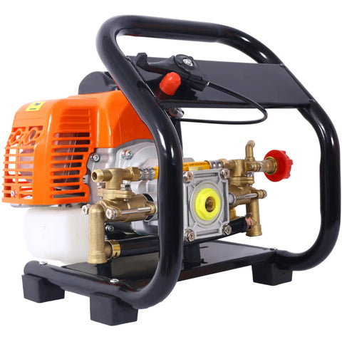 Portable Gas Powered Backpack Sprayer For Garden And Farm Use 1.5HP engine with metal frame, ideal for crop spraying and cleaning.