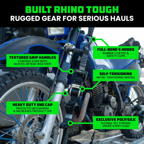 Heavy Duty Self Tensioning Ratchet Straps 2 Pack Keep Your Cargo Dead Locked And Tight As A Drum For Trucks And Trailers Auto Adjust Cam Design Makes Hauling A Total Breeze No Drama with textured grip and heavy duty hooks.