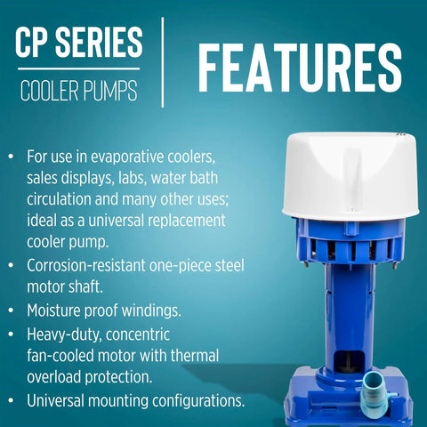 Evaporative Cooler Pump 1/50 HP 115V 502 GPH With 6 Ft Cord And 3 Prong Plug Blue For Swamp Coolers And Water Baths Versatile