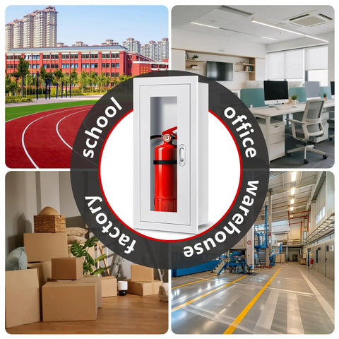 Semi Recessed Fire Extinguisher Cabinet For 5-12 Lb Extinguishers, White Baked Enamel Steel Wall Mount With Lock And Full Clear Acrylic Door