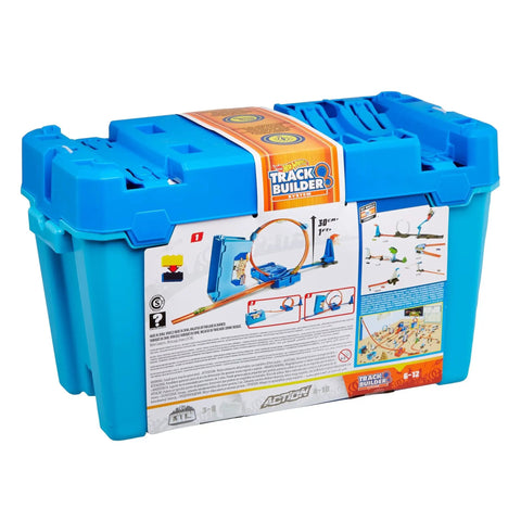 Track Builder Multi Loop Toy Car Track Set With 10 Feet Of Track In Storage Box packaging with product details displayed