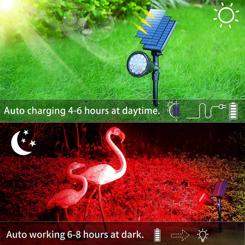 4 Pack Halloween Solar Spot Lights Outdoor RGB Color Changing Waterproof Spotlights auto-charging and lighting demonstration