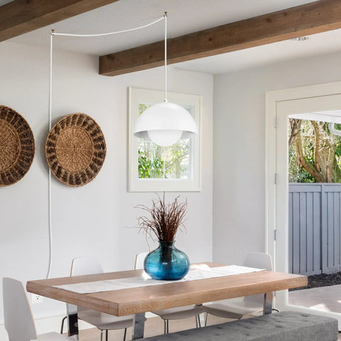 Matte White Plug In Pendant Light With White Glass Shade 15 Foot Cord Easy To Install For Bedroom Living Room Kitchen Island