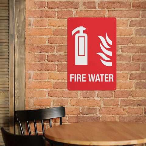 Built Tough Fire Water Supply Caution Sign 8 By 12 Inch No Rust Nonsense Reflective Aluminum Warning Plate With Bold Lettering For Industrial Plant Safety And Utility Zone Setup Daily on a brick wall.