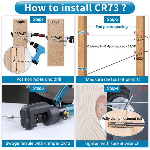 How to install Invisible Cable Railing Kit Eighth Inch For Four To Eight Inch Wood Posts Deck And Stairs Stainless Steel T316