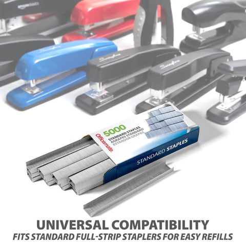 No Hassle Chisel Point Staples With One Quarter Inch Legs Serve As Workhorse Fasteners In Five Huge Boxes For Twenty Five Thousand Total Units Perfect For Schools And Offices To Clamp Papers Solidly Today in a box with staples and staplers.