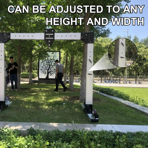 Portable Aluminum Gantry Crane With Adjustable Beam Height And 500 To 2000 Kilogram Load Capacity For No Sweat Heavy Lifting Garage Shop Manufacturing Projects Year Round with adjustable height features outdoors.