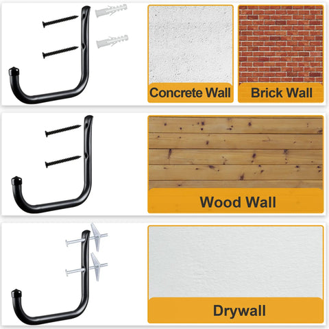 Beast Mode Heavy Duty Wall Hooks 4 Pack Black 8 Inch Long Hangers thick carbon steel for concrete, brick, wood, drywall mounting.