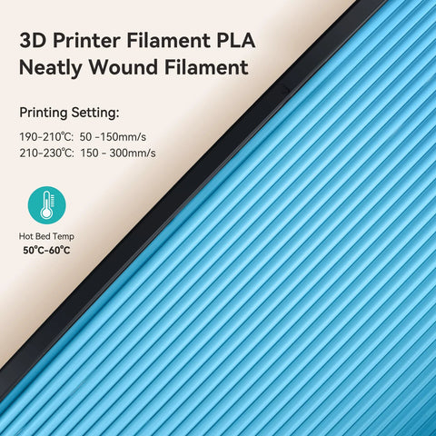 Blue PLA 1.75mm 3D printer filament spool, neatly wound