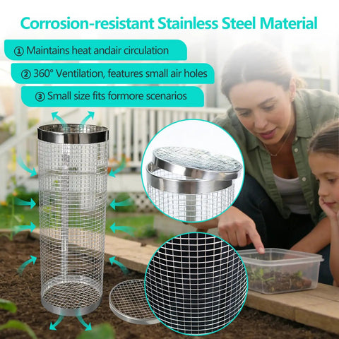 Two Pack Underground Worm Composting Bin With Gardening Gloves For Family Garden Outdoor Use Stainless Steel Round Composter With 360 Degree Ventilation And Easy Buried Setup in garden
