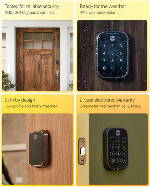 Wireless Keyless Entry Smart Deadbolt Featuring Responsive Touchscreen Keypad And Seamless WiFi Integration For Solid Home Security With A Matte Black Finish showing a door with a touchscreen keypad.