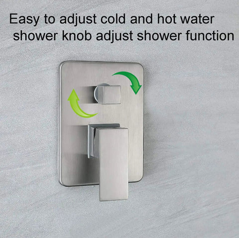 Control panel of Top Notch Brushed Nickel Shower System With A 10 Inch Rain Head 3 Function Wall Mount Fixtures Waterfall Tub Spout Handheld Shower 60 Inch Hose Stainless Steel Brass Components For A Modern Bathroom, easy to adjust functions