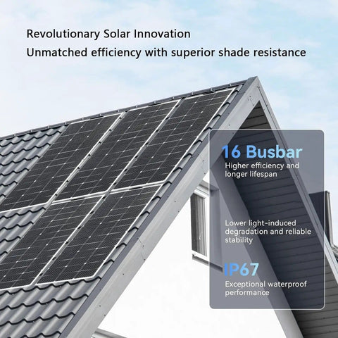 Close-up of solar panels on a slanted roof highlighting efficiency features, related to Two 500W Flexible Solar Panels With 40A Controller.