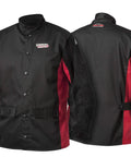 Split Leather Sleeved Welding Jacket With Flame Resistant Cotton Body Built Tough Cowhide Sleeves For Max Protection Black Red XXXL