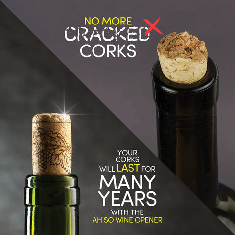 Killer Stainless Steel Two Prong Wine Opener Designed For Vintage Bottles And Fragile Corks illustration of corks in wine bottles.