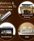 Battery Operated Picture Light With Remote Control, Dimmable Wireless Wall Art Light for frames, bookshelves, walls. 18 Inch Satin Nickel.