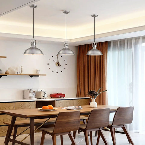 Kitchen with 12 Inch LED Pendant Light 2 Pack Industrial Vintage Metal Chandeliers With Brushed Nickel Finish Ceiling Lamp