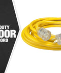 Extra Heavy Duty Outdoor Extension Cord 100 Ft Long 10 Gauge 3 Conductor Lighted End SJTW Weatherproof Yellow Power Cable