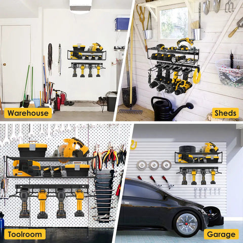 Split Type Power Tool Organizer With Two Independent Pieces Includes Seven Free Tools Wall Mounted Heavy Duty Tool Rack in various settings