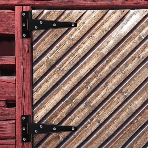 Six Pack T-Hinge 5 Inch Anti Rust Iron Shed Door Hinge Set with Silent Hydraulic Buffer on wooden shed door