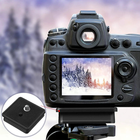 Two Pack 41mm Quick Release Plates For Tripod Ball Heads Compatible With Ambico V0552 V0554 Sunpak 7500 Pro 7500TM 7575 Kalimar Pro Tech V40 Replacement attached to DSLR camera