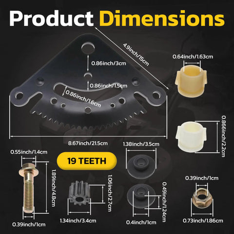 Heavy Duty Steering Sector Pinion Gear For John Deere LA Series Lawn Tractors 19 Tooth Rust Resistant Steel dimensions on display.