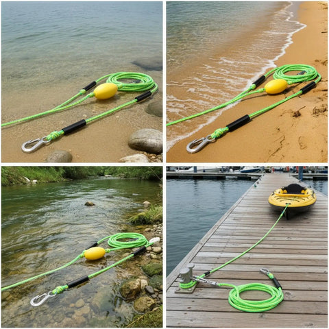 Durable Marine Tow Line With Built In Pulley Stainless Steel Hooks And Guarded End Connections Heavy Duty Bungee Dock Rope
