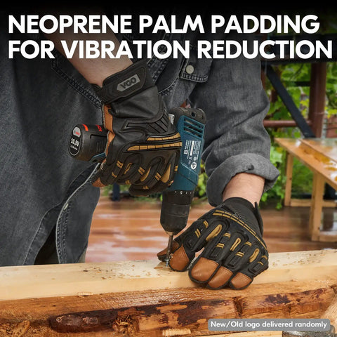 Person wearing Water Repellent Goat Leather Mechanic Gloves For High Dexterity And All Day Comfort Heavy Duty Rigger Work Glove Size M