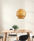 Bamboo Pendant Light Boho Basket Chandelier Handmade Woven Natural Wicker Rattan Hanging Pendant For Kitchen Island Dining Room Living Room Porch Home Decor over dining table