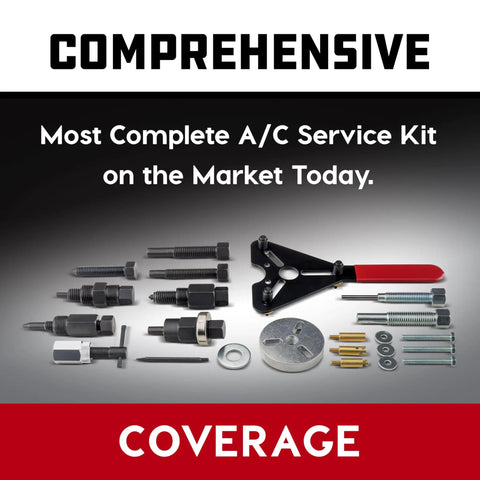 AC Clutch Removal And Installation Tool Kit For Automotive Compressors, 23 Piece Heavy Duty Set, tools and accessories displayed