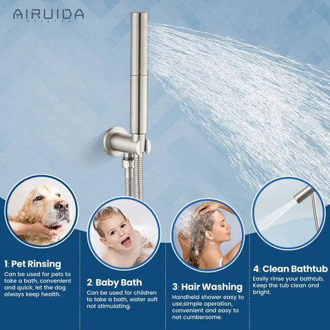 Do It All Three Function Shower System With Tub Spout And Ten Inch Round Rainfall Shower Head Handheld Spray