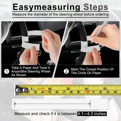 Instructions for measuring steering wheel diameter for Steering Wheel Desk For Laptop And Eating Two In One Car Tray With Cup Holder Pen Slot.