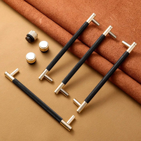 12 Pack Knurled Aluminum Cabinet Handles Pulls Set 7.5 Inch Hole Center 8.6 Inch Overall Length Gold And Black Diamond Pattern
