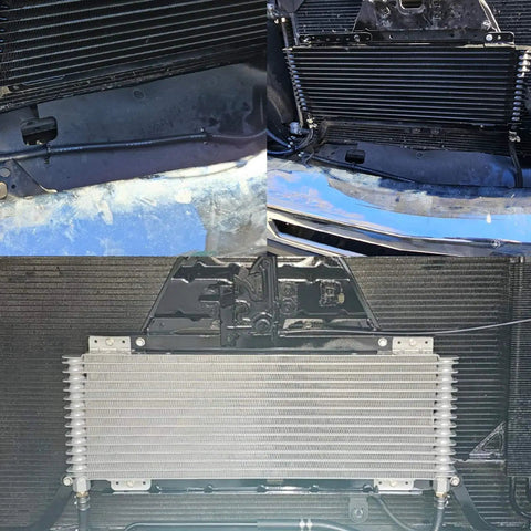 40k Transmission Oil Cooler Kit For Big Rigs And Trailers With Low Pressure Drop And Easy Mounting Hardware Black Finish visible