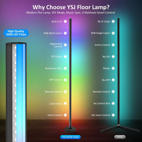 Comparison of RGBIC Corner Floor Lamp With Remote And App Control 55 Inch Modern Minimalist LED Floor Lamp For Bedroom And Living Room Lit Color Changing Light With DIY Modes And Timing Brightness Boost For Any Mood and other lamp.