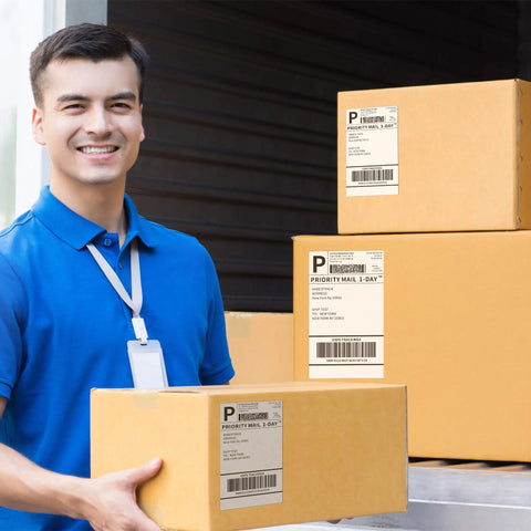 Top Shelf Half Sheet Shipping Labels For Laser And Inkjet Printers With Grip Tight Self Adhesive Backing on package.