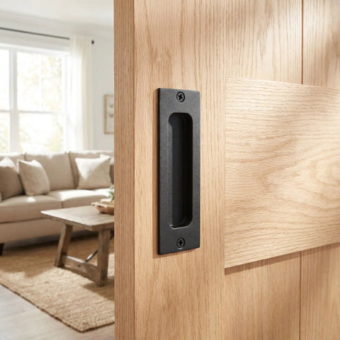 Two Pack Recessed Finger Flush Door Pulls For Pocket And Sliding Barn Doors Black Stainless Steel Rectangular Door Handles Easy Install