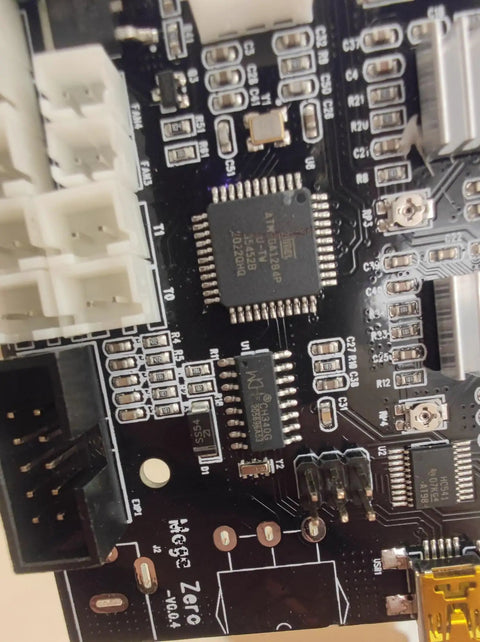 Close-up of Replacement Mainboard for Mega Zero Two Point Zero 3D Printer, Direct Hardware Swap, Drop In And Plug In, Exact Fit With