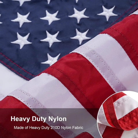 Close-up of American Flag 12 By 18 Inches Embroidered 50 Stars Nylon Outdoor Banner For Marine Boat Yacht And UTV with durable fabric.
